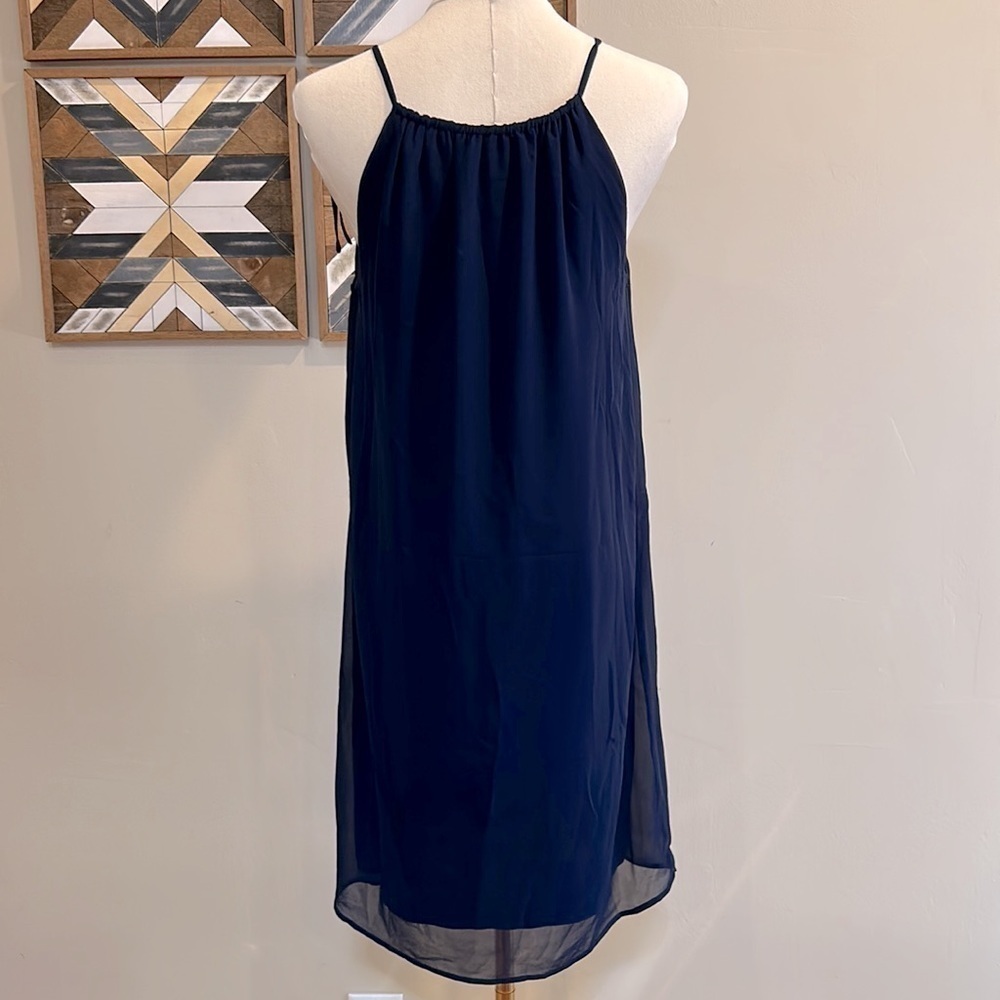 Aniina Anthropologie Navy Blue White Lace Halter Dress Small - Picture 4 of 6